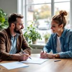 Louer sans sueurs froides : prévenir les litiges locatifs un-proprietaire-et-un-locataire-signent-un-contrat-de-location-sur-une-table-en-bois-dans-un-salon-moderne-avec-des-documents-des-stylos-et-une-tasse-de-cafe-visibles-lumiere-naturelle-douce